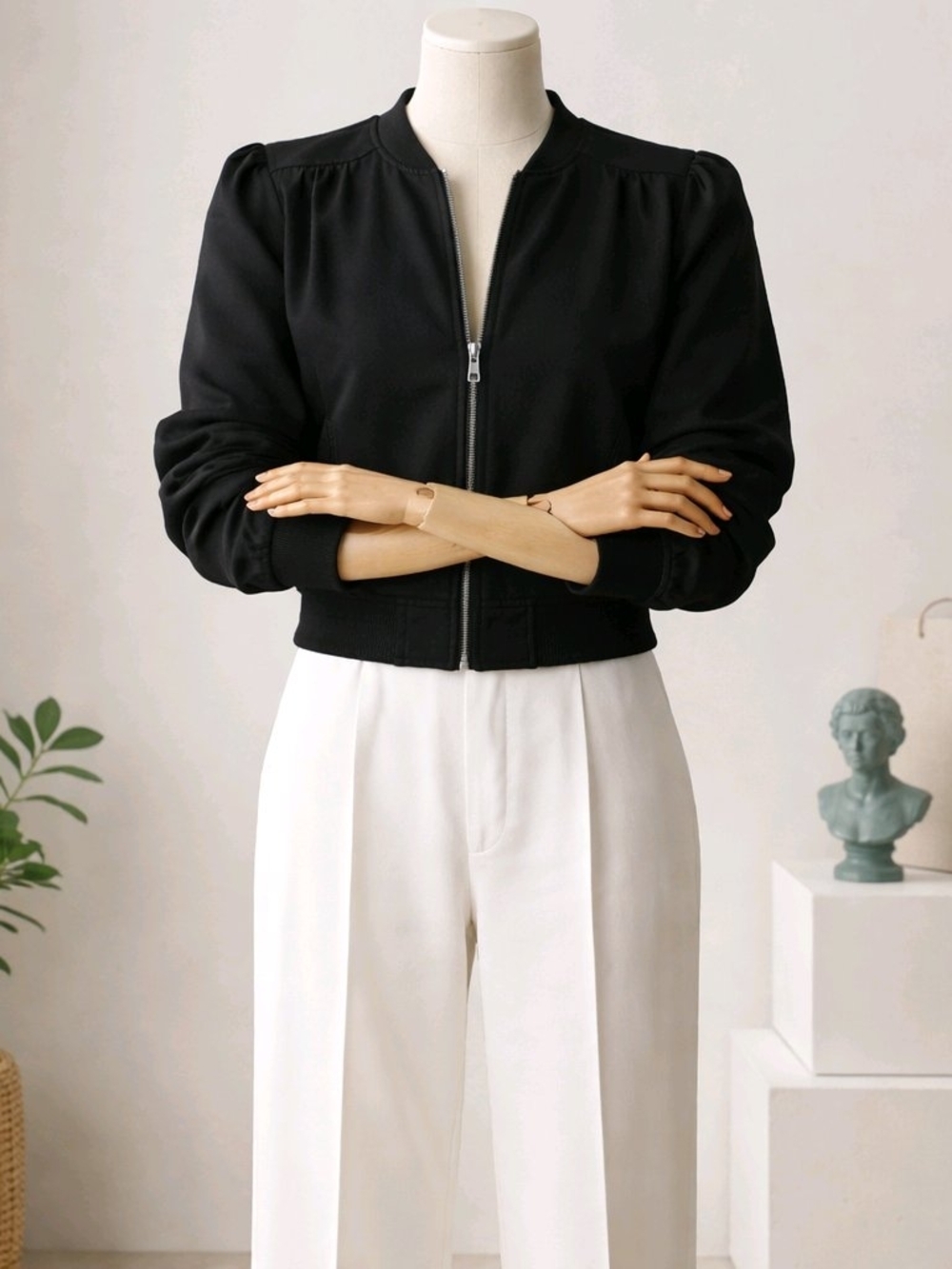 RARE Armani Jeans Archive Cropped Bomber Jacket Black 46 (US 10)